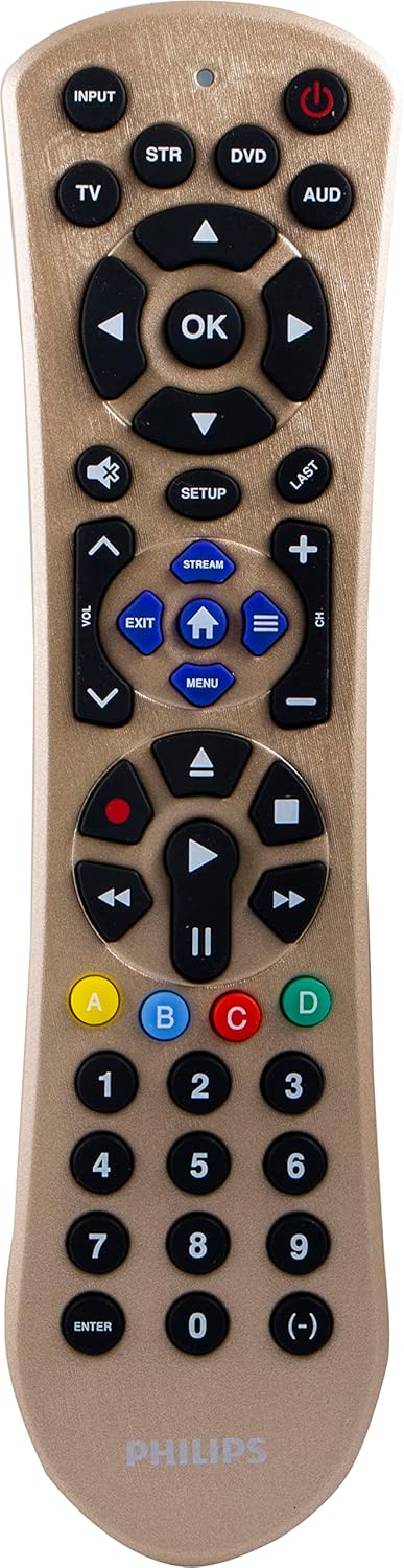 Philips Universal Remote Control Replacement for Samsung, Vizio, LG, Sony, Sharp, Roku, Apple TV, RCA, Panasonic, Smart TVs, Streaming Players, Blu-ray, DVD, Simple Setup, 4 Device, Gold, SRP2014C/27