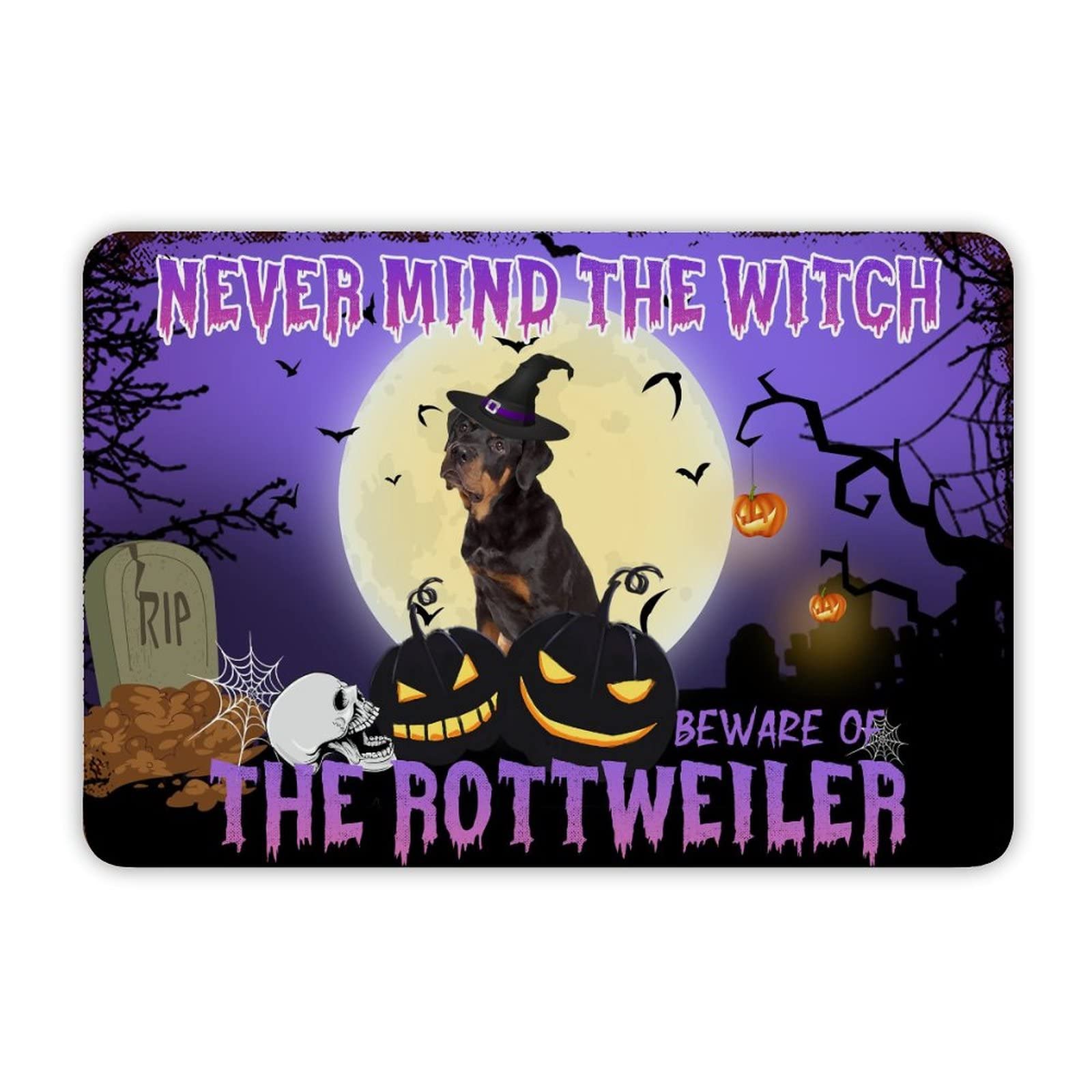 ENEDNATE Farmhouse Rustic Aluminum Sign Halloween Never Mind The Witch Beware of The Dog Metal Sign Retro Aluminum Tin Sign for Kitchen Bedroom Living Room Wall Art Door Hanger Home Decor Sign 8"x12"