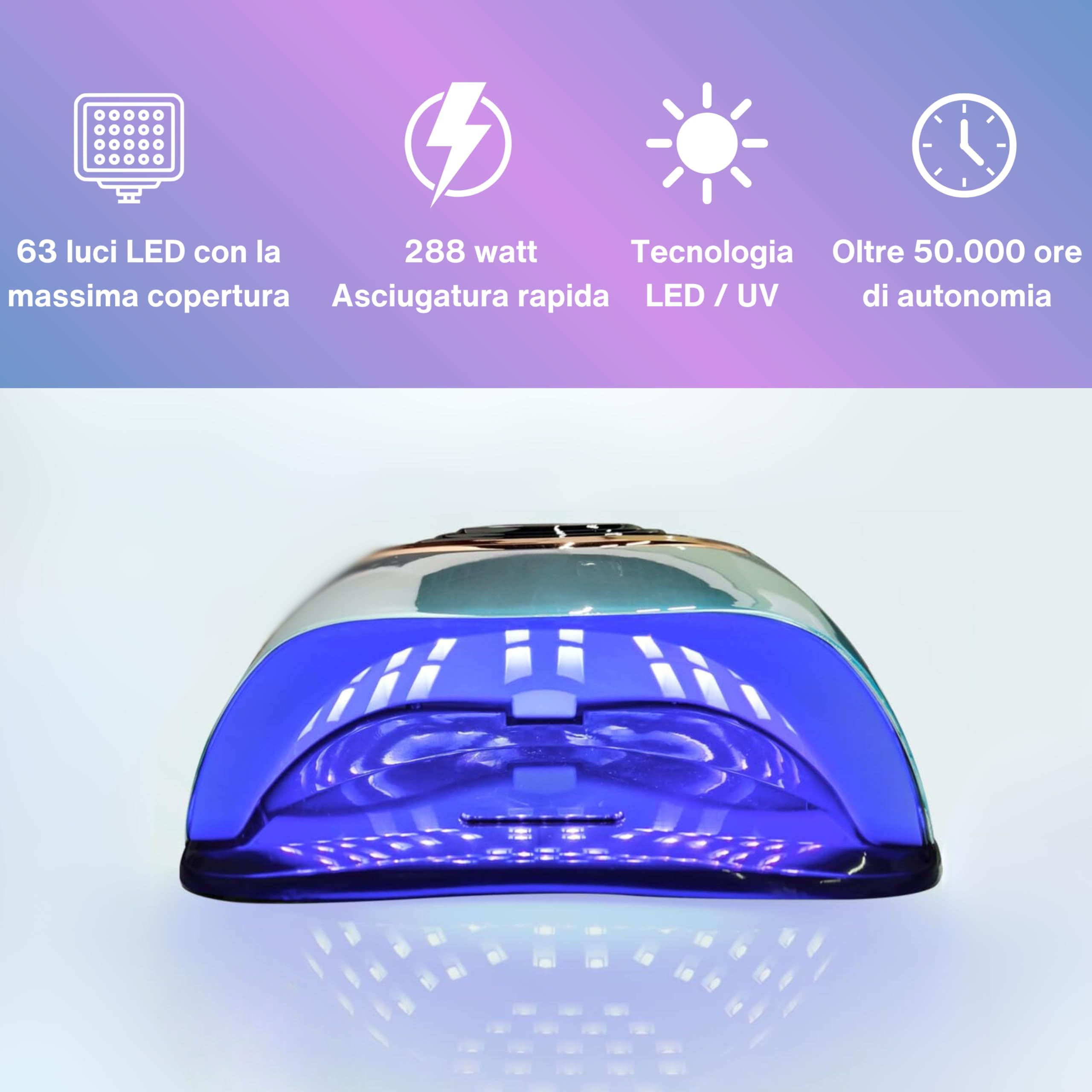 Lampada Unghie Professionale | Lampada UV Unghie | Fornetto per Unghie con 63 LED e 288 Watt | Lampada Semipermanente Unghie | lampada UV LED Unghie | Lampada unghie UV LED
