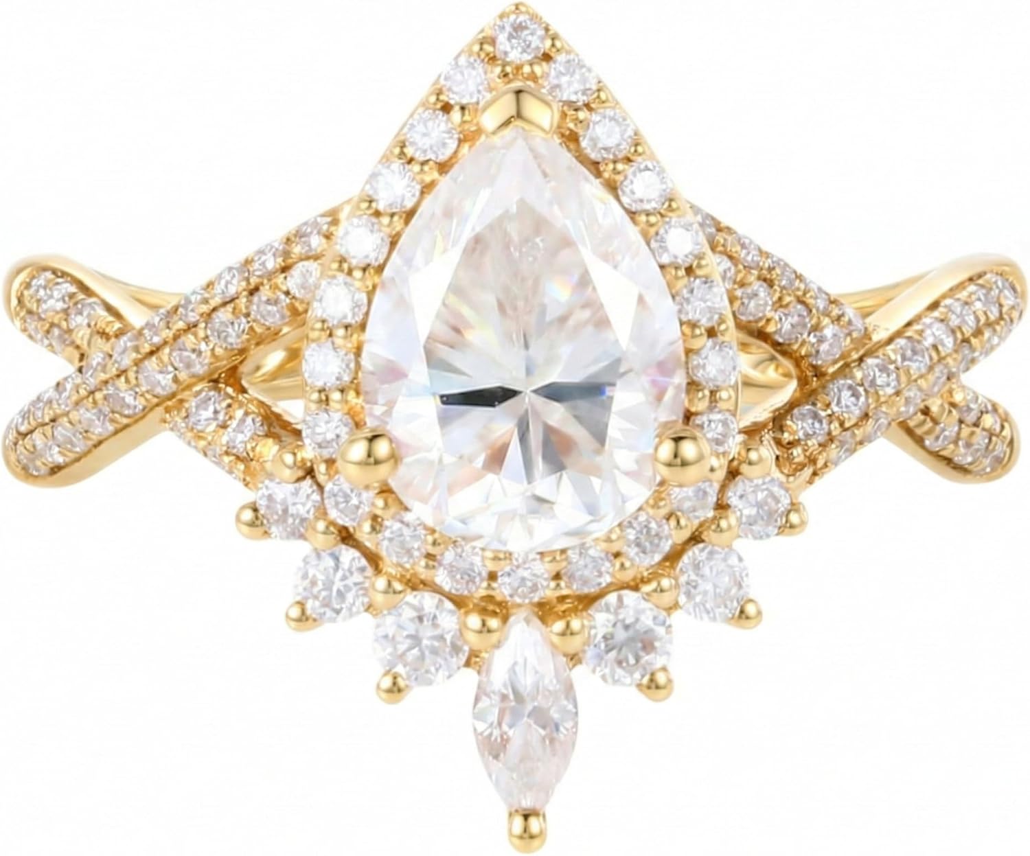 Pear Cut Moissanite Engagement Ring for Women, 2CT Teardrop Halo with Infinity Twisted Pave Wedding Ring, Marquise Accent Bridal Band, 10K/14K Solid Gold or 925 Sterling Silver, Promise Ring Gift for Her