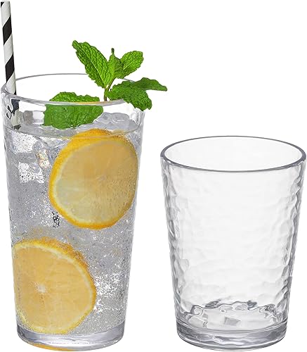 KLIFA - Bonito 14.7 y 20 onzas, juego de 8, vasos acrílicos y vasos altos para beber, sin BPA, vasos de plástico apilables, aptos para lavavajillas,