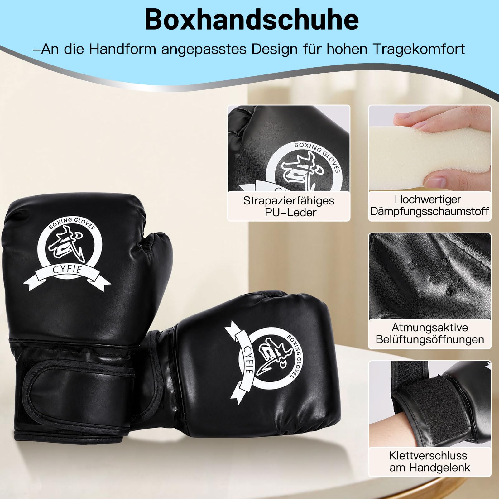 CYFIE Aufblasbarer Boxsack für Kinder 150 cm, mit Boxhandschuhen & Pumpe