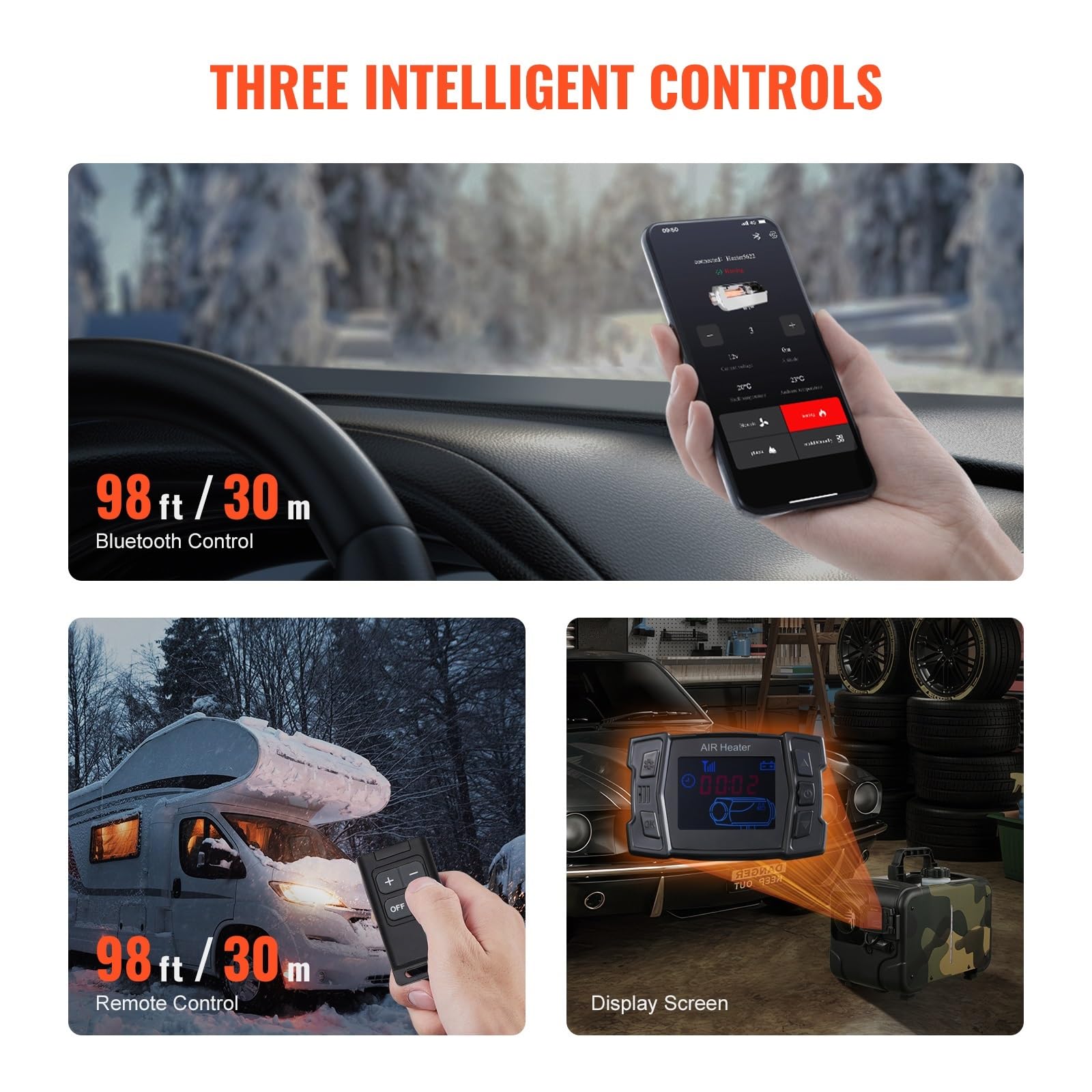 Ogrzewacz samochodowy 8 kW, 12 V/24 V, wielofunkcyjny, nagrzewnica powietrza na olej napędowy, Bluetooth, wyświetlacz, alarm CO, poziomy ogrzewacz na olej napędowy, pojazd/garaż