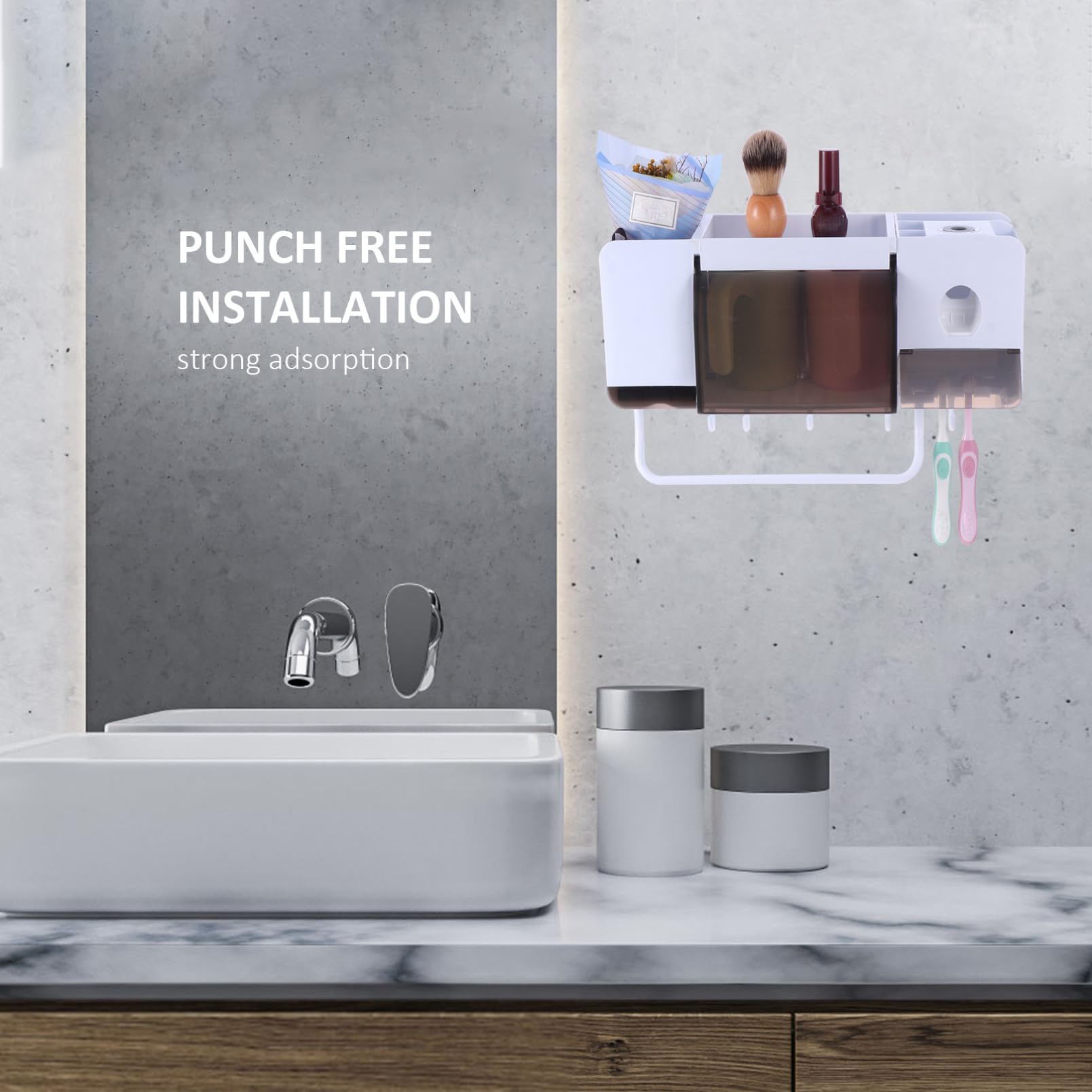 BESTYASH Soporte De Almacenamiento para Cepillos y Pasta De Dientes Diseño La Pared Sin Perforaciones y De para Baños