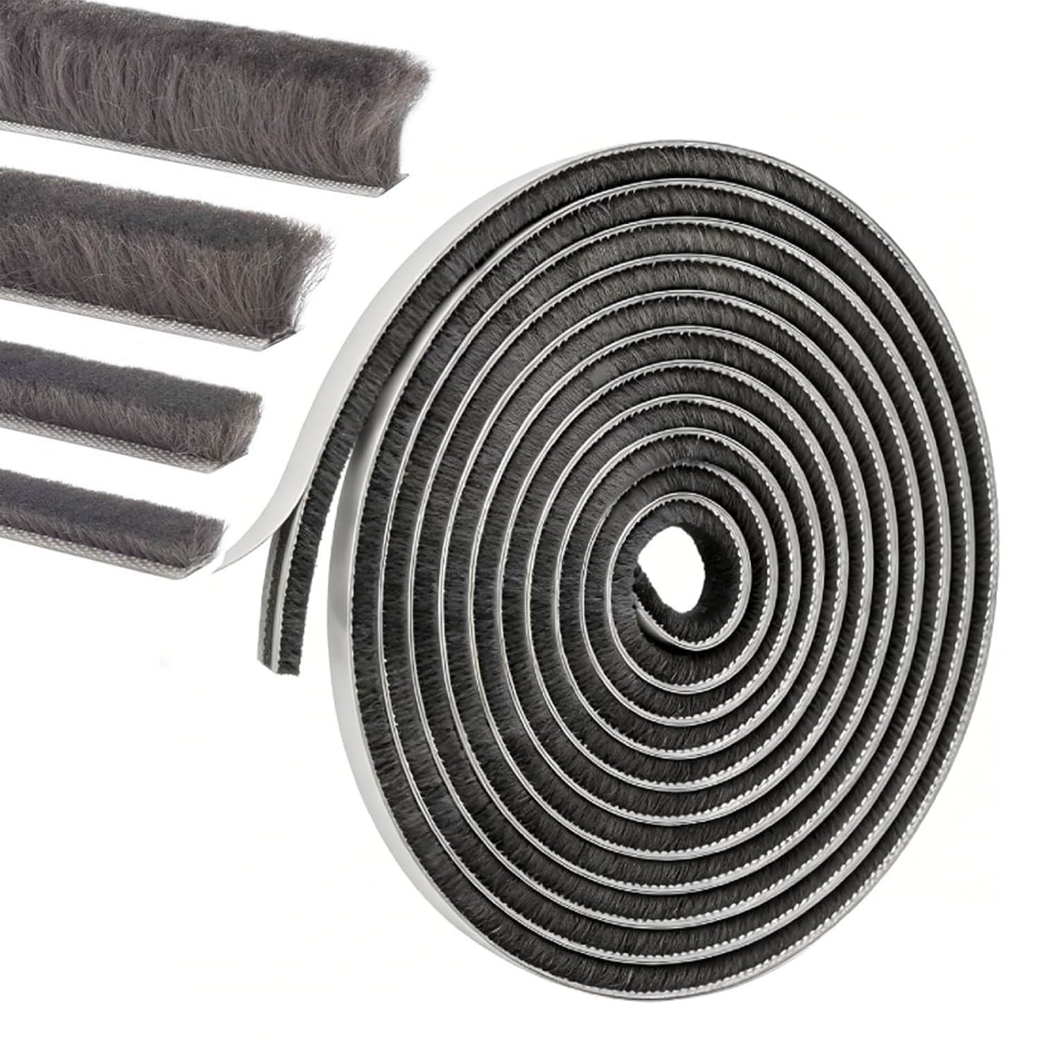 COUMENO 10m Premium Brush Weather Stripping, 9mm x 5mm, Self-Adhesive Draught Excluder for Windows & Doors. Light Blocking & Dustproof Seal Strip for Sliding Doors, Wardrobes, Cabinets (Grey)