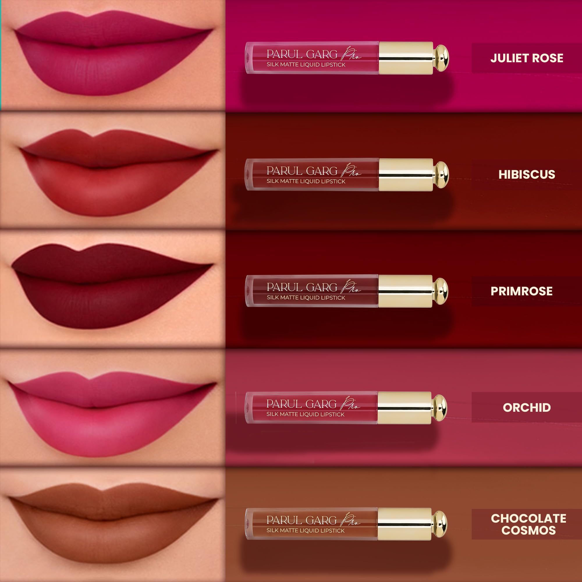 Parul Garg Beauty MUA’s Favourite Pack | 5 Silk Matte Liquid Lipsticks | Long-Wear, Smudge-Proof & Lightweight | 100% Vegan | Perfect for MUA Vanity | 3ml Each (Deep Shades, 3ml each) 1