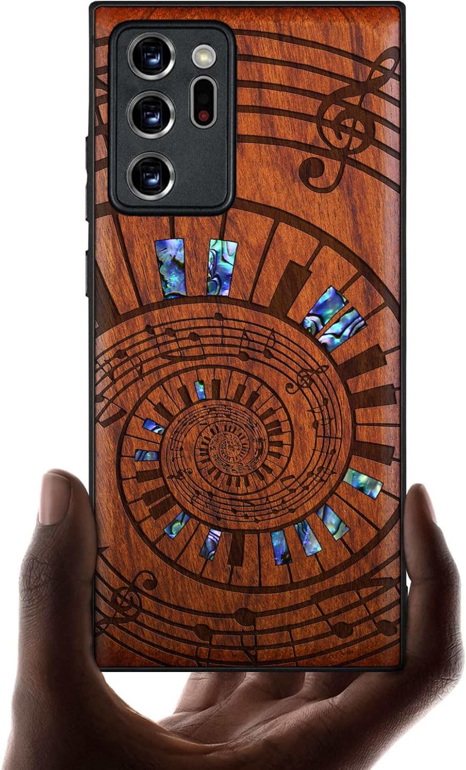 Carveit Designer Wooden Case for Samsung Galaxy Note20 Ultra Case Cover [Wood Engraving & Shell Inlay] Compatible with Wireless Chargers Galaxy Note20 Ultra (Octopus and Octagonal Star)