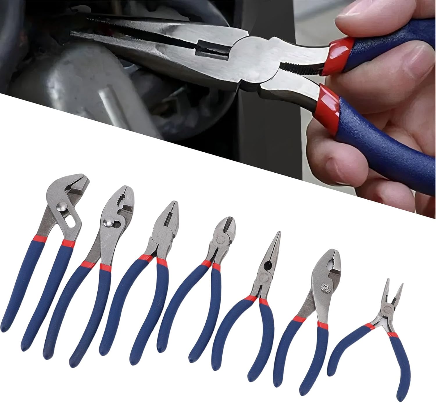 WW 7PCS Pliers Set Includes Groove Joint Slip Joint Linesman Diagonal and Long Nose Pliers Multipurpose Tools for Car Repair EEE