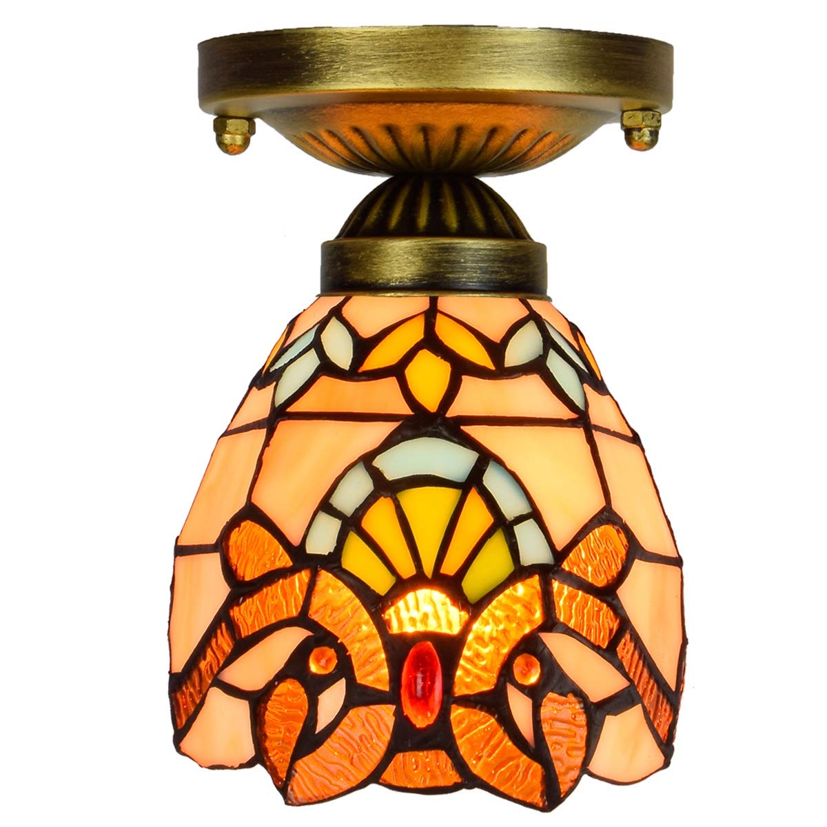 HPTHLY Stained Glass Ceiling Lighting 6" Tiffany Stained Glass Yellow Baroque Light Aisle Corridor Balcony Small Ceiling Light