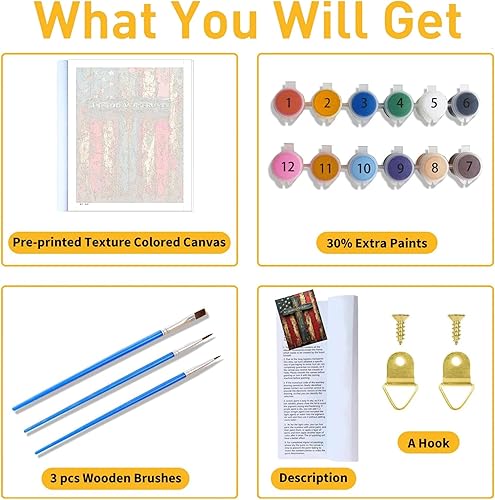 Miniatura 4 de koemhxb Kit de pintura por números de bandera estadounidense para adultos, pintura patriótica por números, kits de pintura cruzada para adultos por