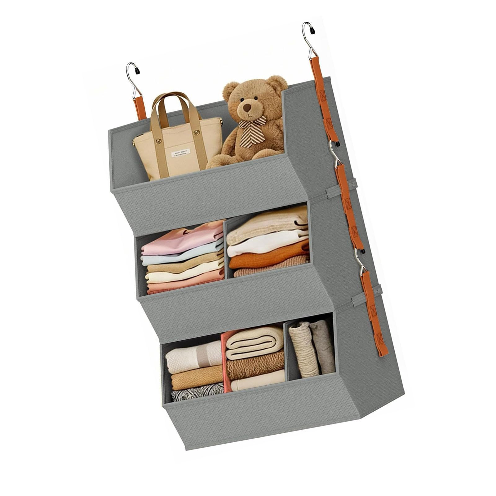 Oxxggkao Fabric Hanging Closet Shelves Holder with Removable Dividers for Clothes Blankets Storage Multi Layer Hanging Shelf