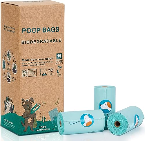 Ownpets Bolsa para excrementos de perro a base de vegetales, bolsas de excremento de perro respetuosas con el medio ambiente, sin perfume, extra