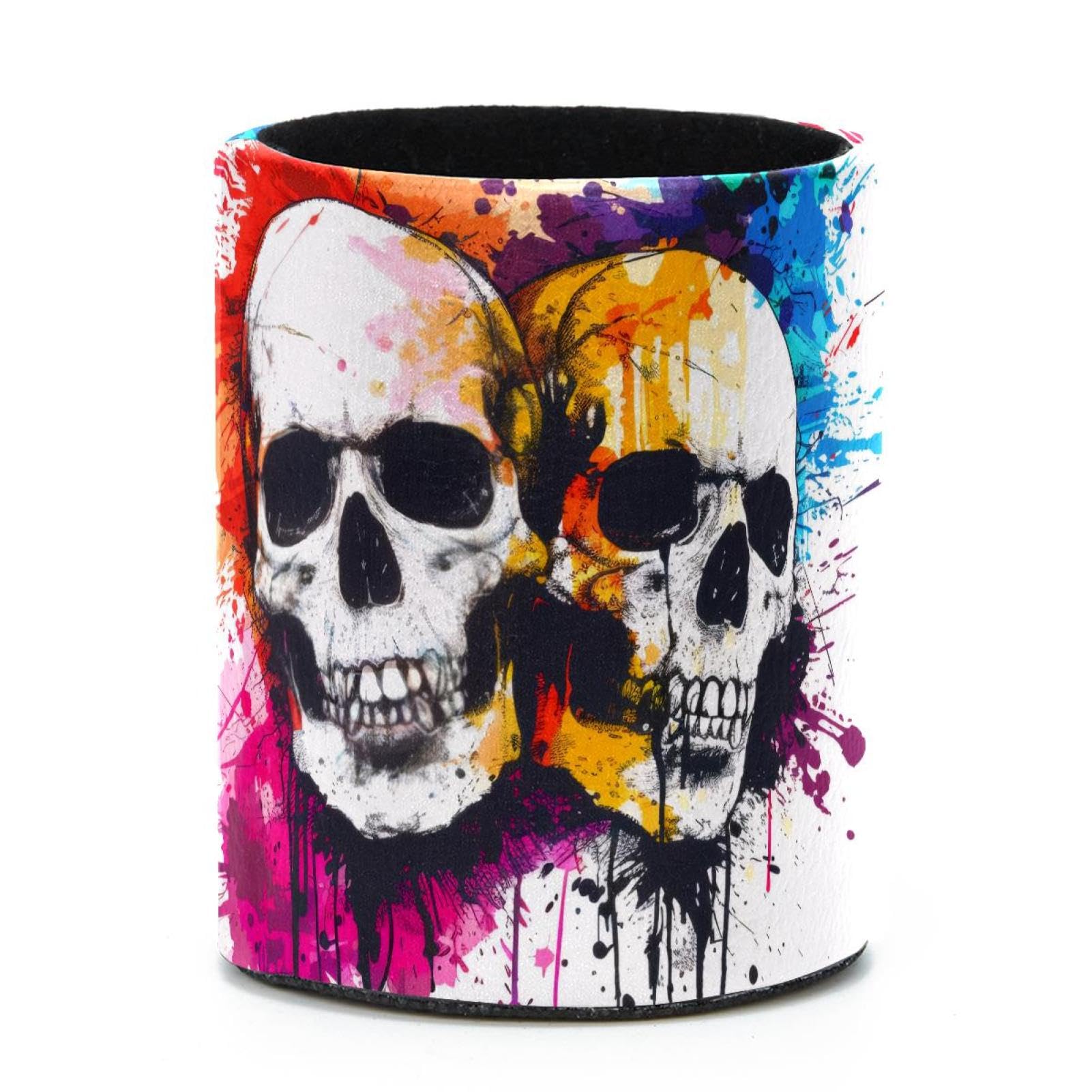 VAPOKF Round Pencil Holders for Desk, Watercolor Skull Pen Holders Pen Pot Makeup Brushes Storage Desktop Stationery Supplies Organiser for Home Office