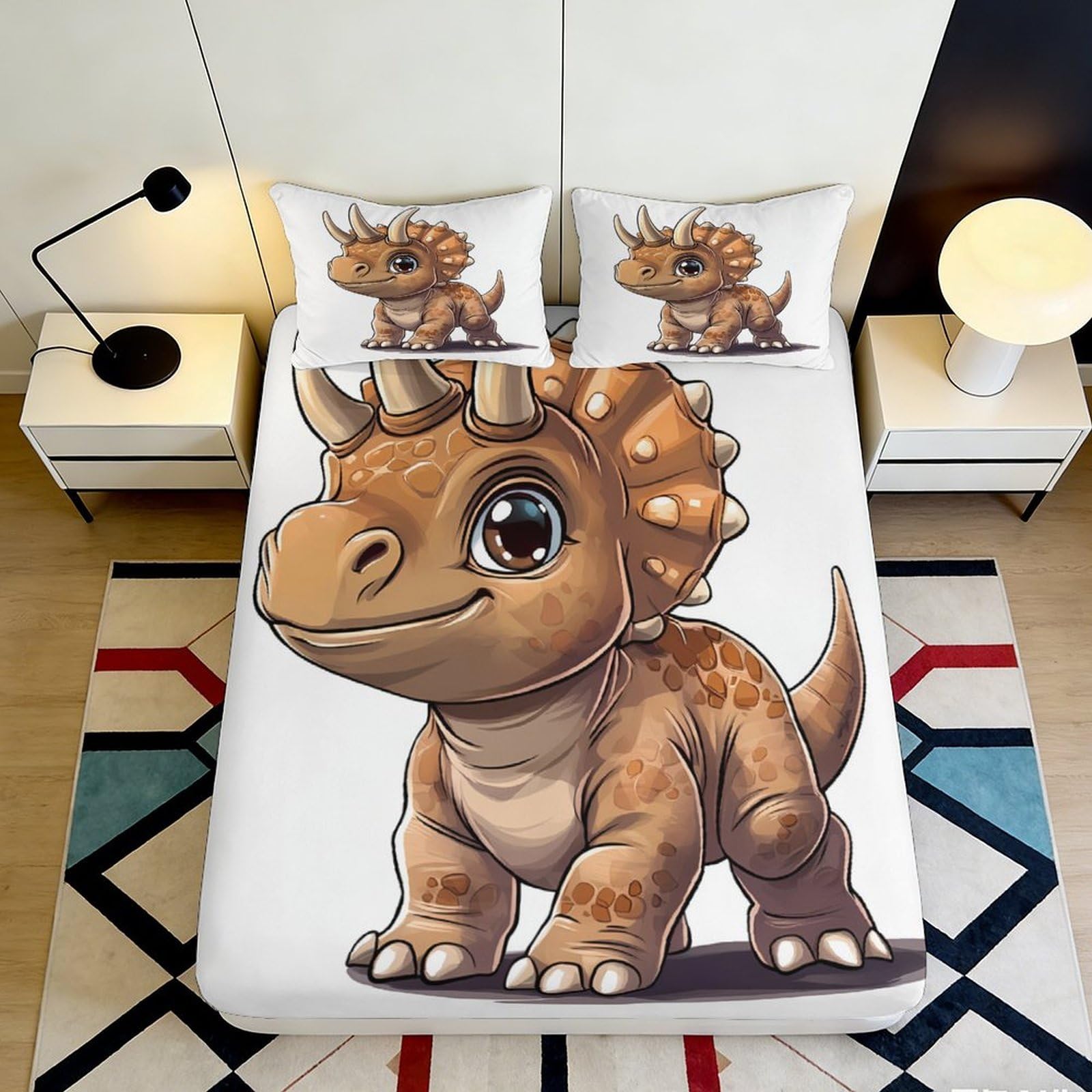 3D Printed Cartoon Dinosaur Fitted Sheet Microfiber Deep Pocket Non-Slip Dinosaur Mattress Fitted Cover for Bedroom 140x200x25cm