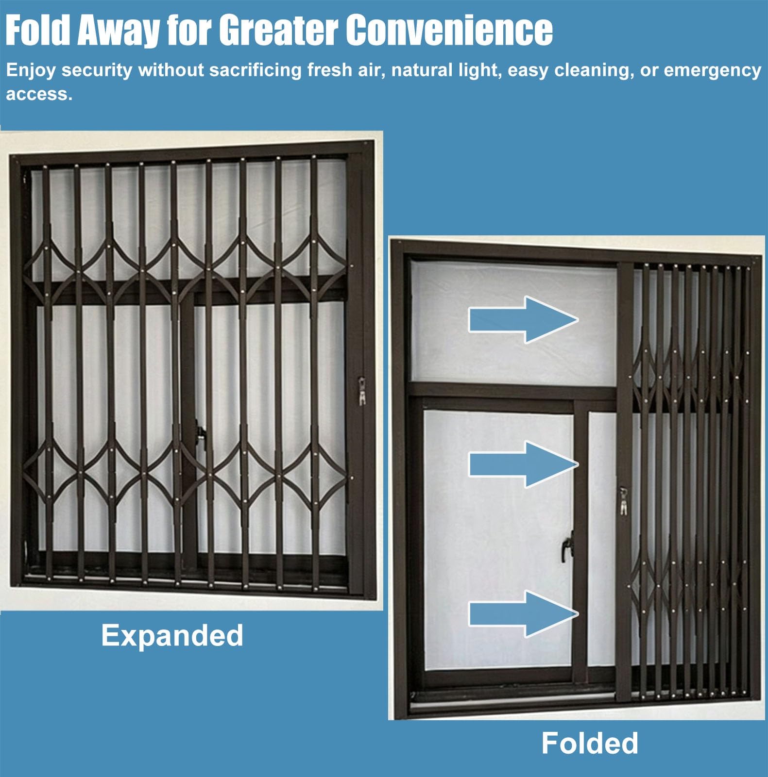 Rejas para Ventanas Barras de Seguridad Extensibles para Ventanas | Reja Plegable de Puerta y Ventana de Aluminio Altura de 60 80 100 120 150 200 210 cm, Protector Extensible Plegable de Ventan