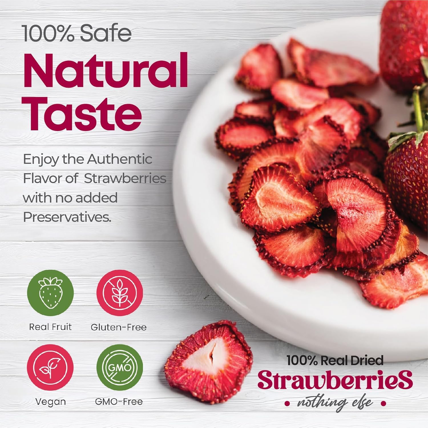 Fresas liofilizadas chips 100% fruta deshidratada natural sin aditivos snack