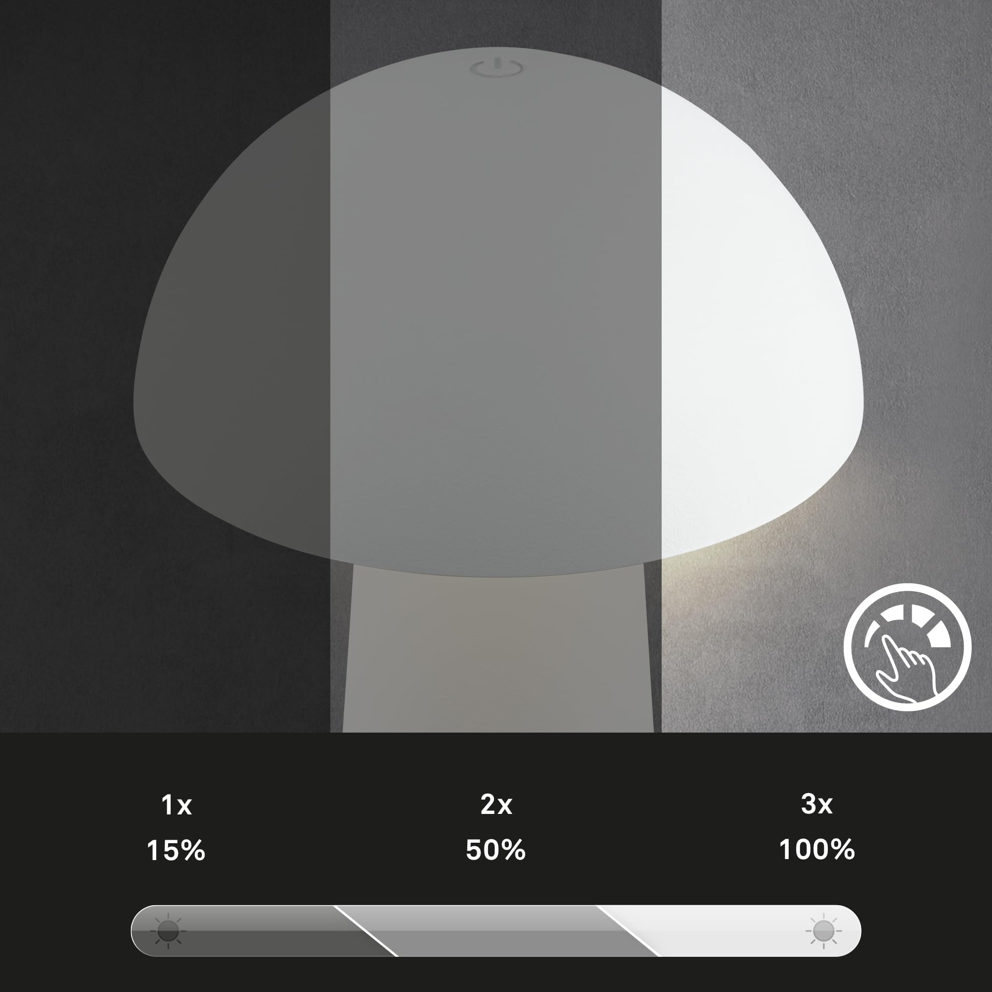 BRILONER - Mini lampe de table LED sans fil avec Touch, intensité variable par paliers, IP44, lampe de chevet, de lecture, de camping, de table, à accu, 12x19,5 cm, Blanc