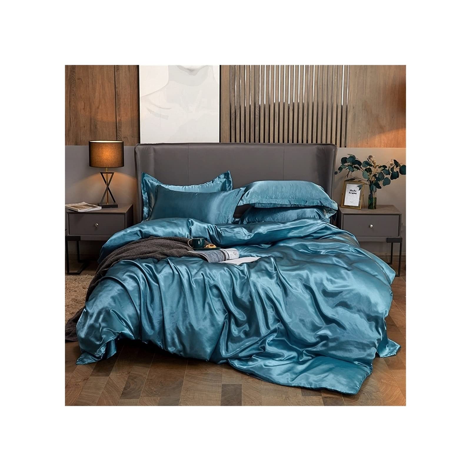 HLWJ Satin Silk Pure Color Bedding Set Home Textiles (Color : Yue guang lan, Size : Twin size 2pcs)