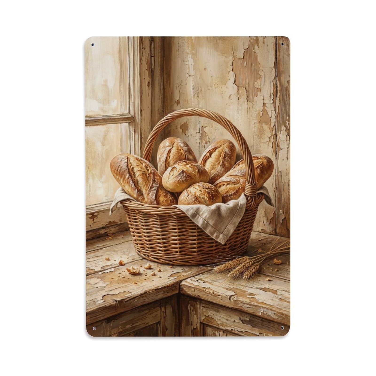 Bread Basket Windowsill Kitchen Vintage Metal Tin Sign Plaque Wall Decor for Cafe, Club, Garden Metal Poster 8x12Inch