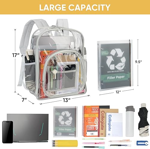 Miniatura 4 de BALEINE Mochila transparente para niñas, mochilas transparentes para la escuela, bolsas transparentes de PVC de alta resistencia, Gris, Moderno