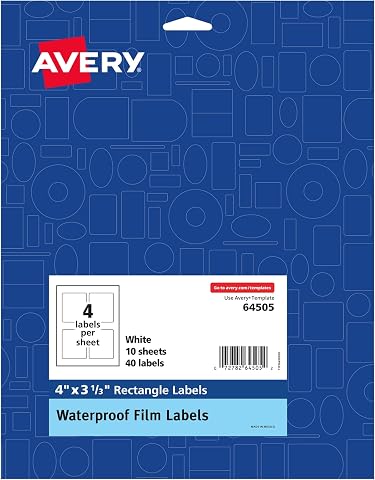 Avery Emin Besleme Teknolojisine Sahip Dayanıklı Su Geçirmez Yağa Dayanıklı Film Etiketleri, 4" x 3-1/3", Lazer/Pigment-Mürekkep Püskürtmeli, 40 Etiket (64505)