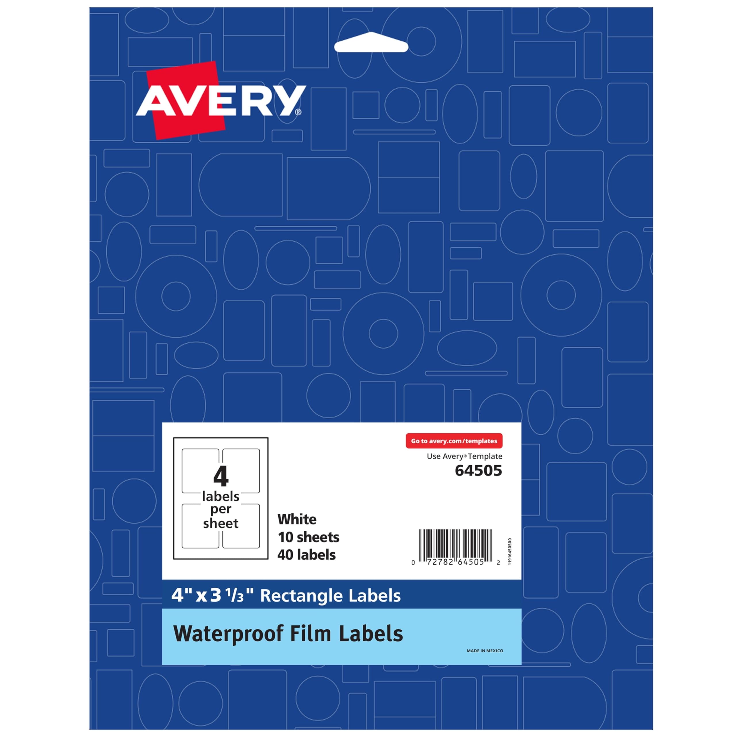 Avery Emin Besleme Teknolojisine Sahip Dayanıklı Su Geçirmez Yağa Dayanıklı Film Etiketleri, 4" x 3-1/3", Lazer/Pigment-Mürekkep Püskürtmeli, 40 Etiket (64505)