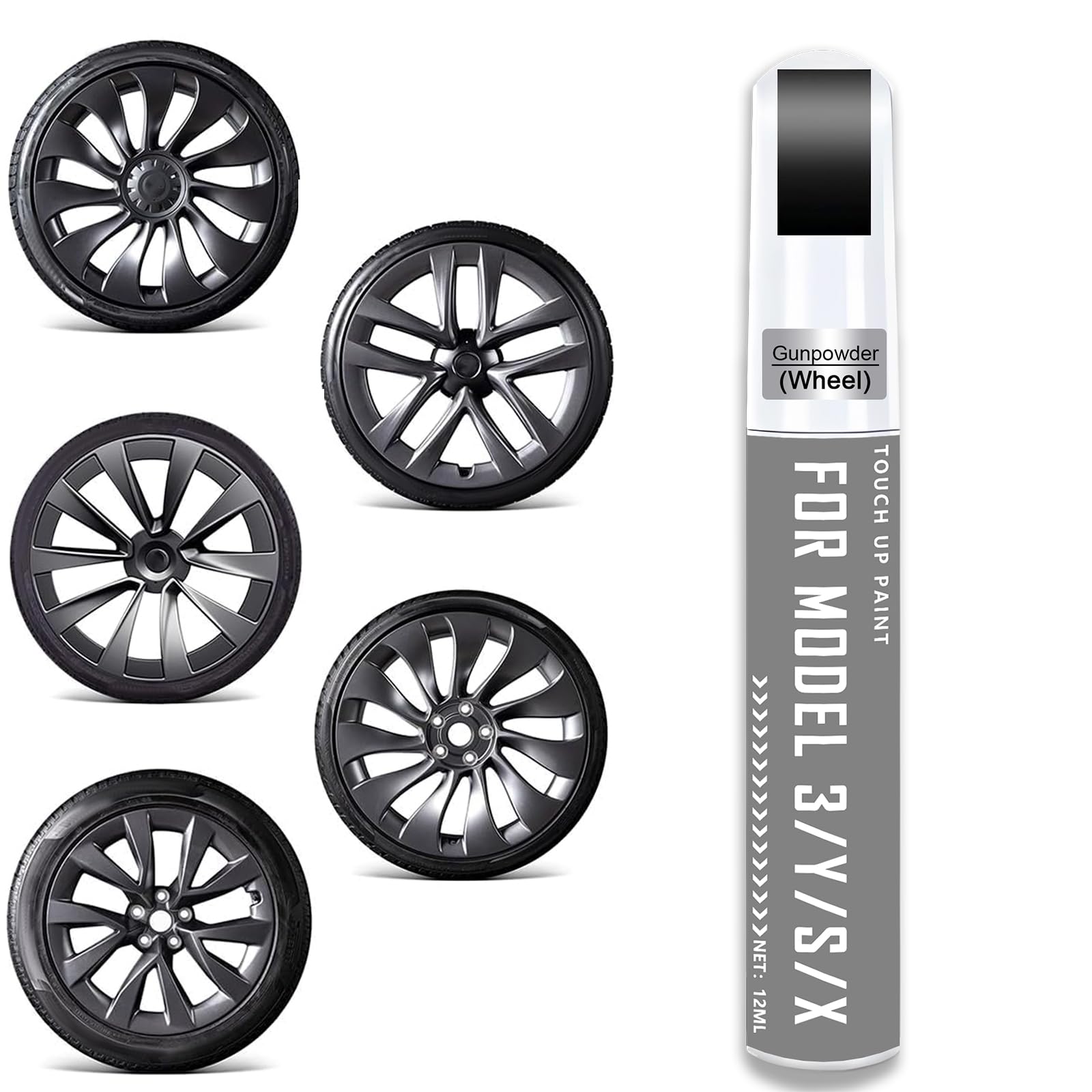 VINBYEE Rim Touch Up Paint for Tesla Model 3 Y X S, Wheel Scratch Repair Kit (Gunpowder(Fits for Model Y 19"/ Model Y 21"/ Model 3 20"/ Model S 21"/ Model X 20"/ Model X 22"))