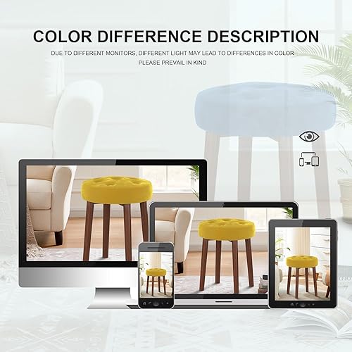 Miniatura 5 de yoyomax Taburete de tocador, taburete redondo de maquillaje, mesa auxiliar, silla otomana, reposapiés, taburete con patas de madera resistentes para