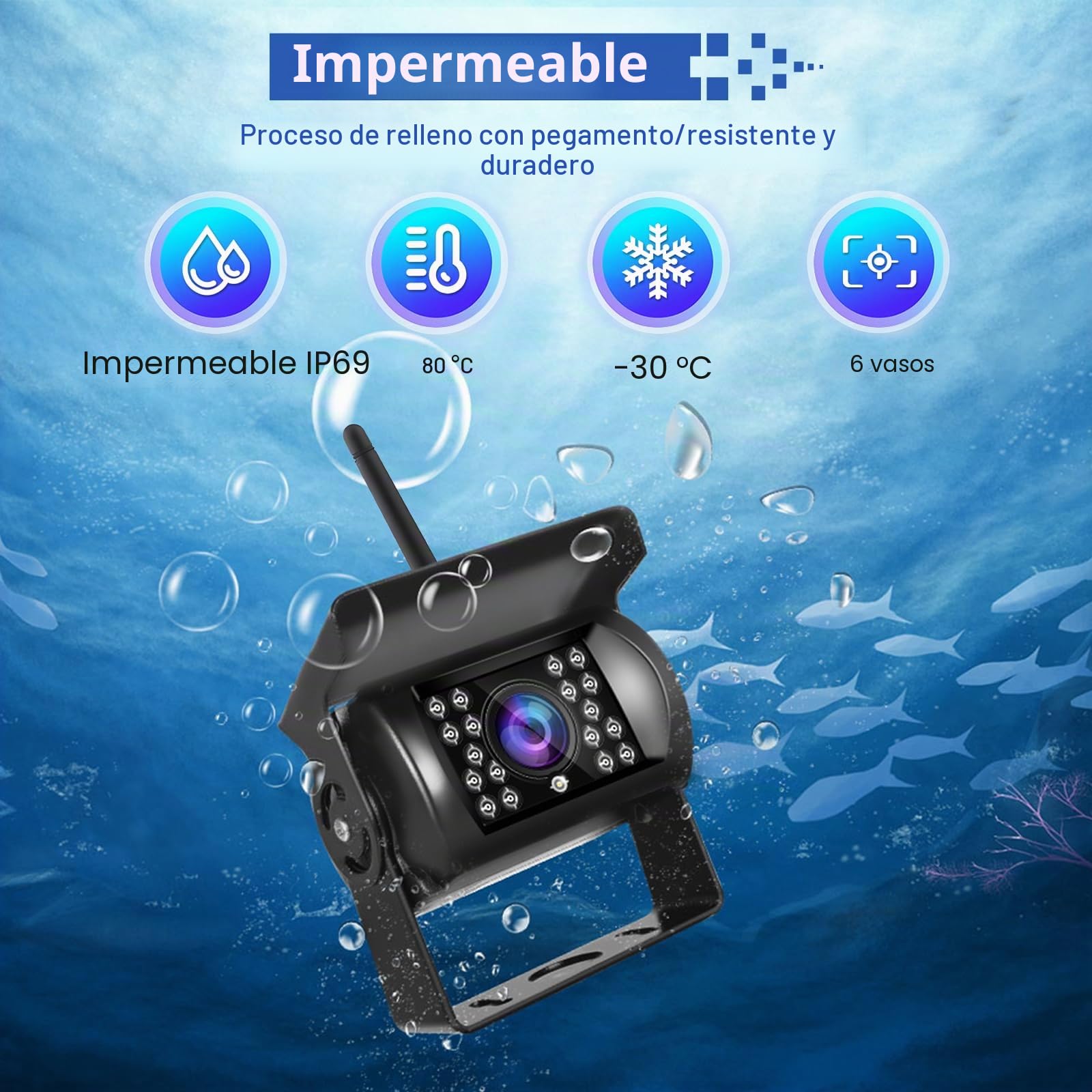 Cámara Marcha Atrás Inalámbrica con Señal Digital Estable con IP68 12V-36V | Adaptado para Numerosos Modelos de Vehículos Cámara de Marcha Atrás con Impermeable IP68 Visión Nocturna