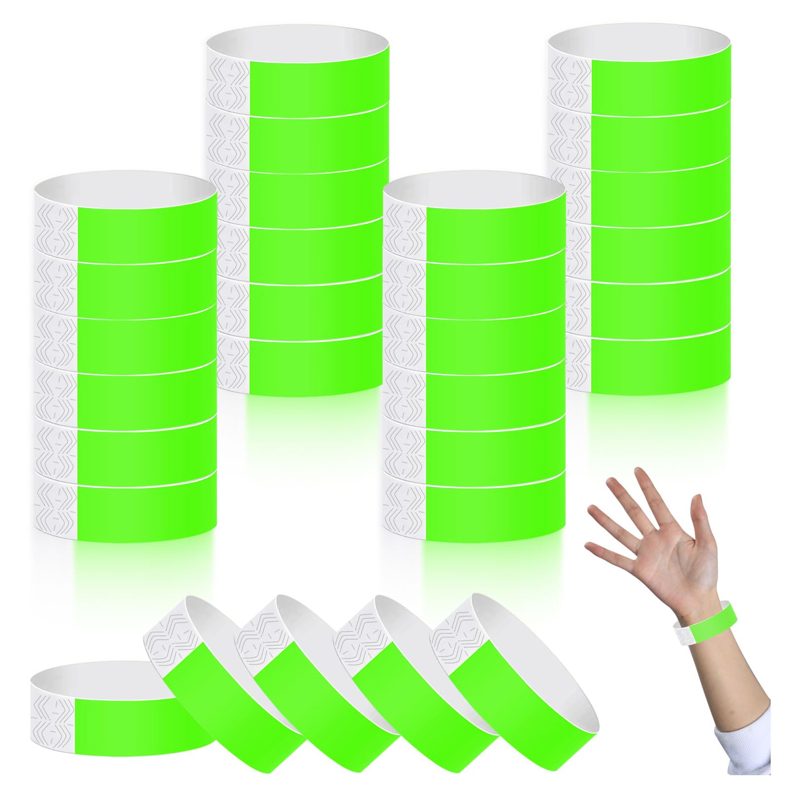 chuanhylis 400 Pcs Wrist Bands, Wristbands for Events, Waterproof Paper Wristbands for Party, Events Music, Festival Concert, Contest, Exhibitions(Fluorescent green)