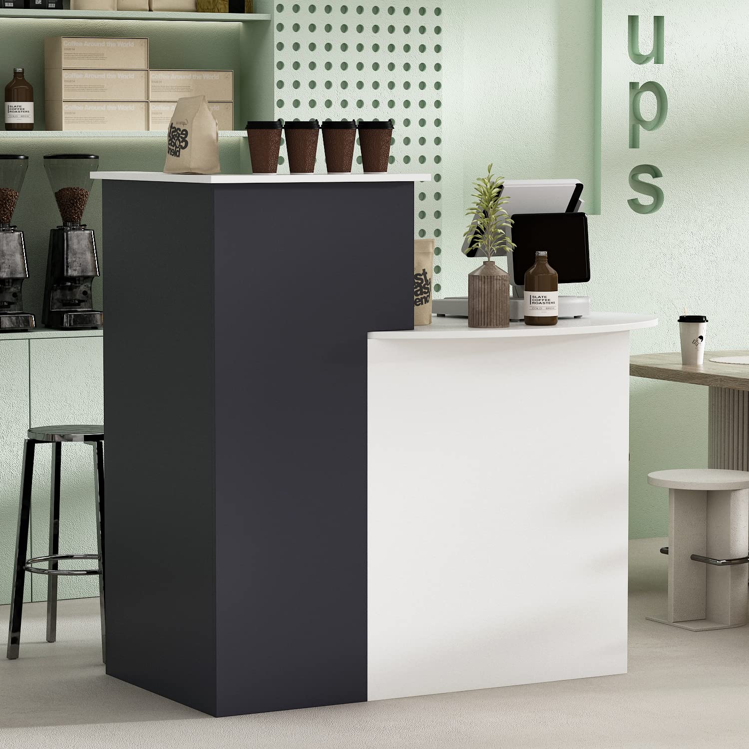 Banco reception Cassettiera con ripiano e cassetto, bancone patchwork nero-grigio, MDF, 40 x 121 x 110 cm