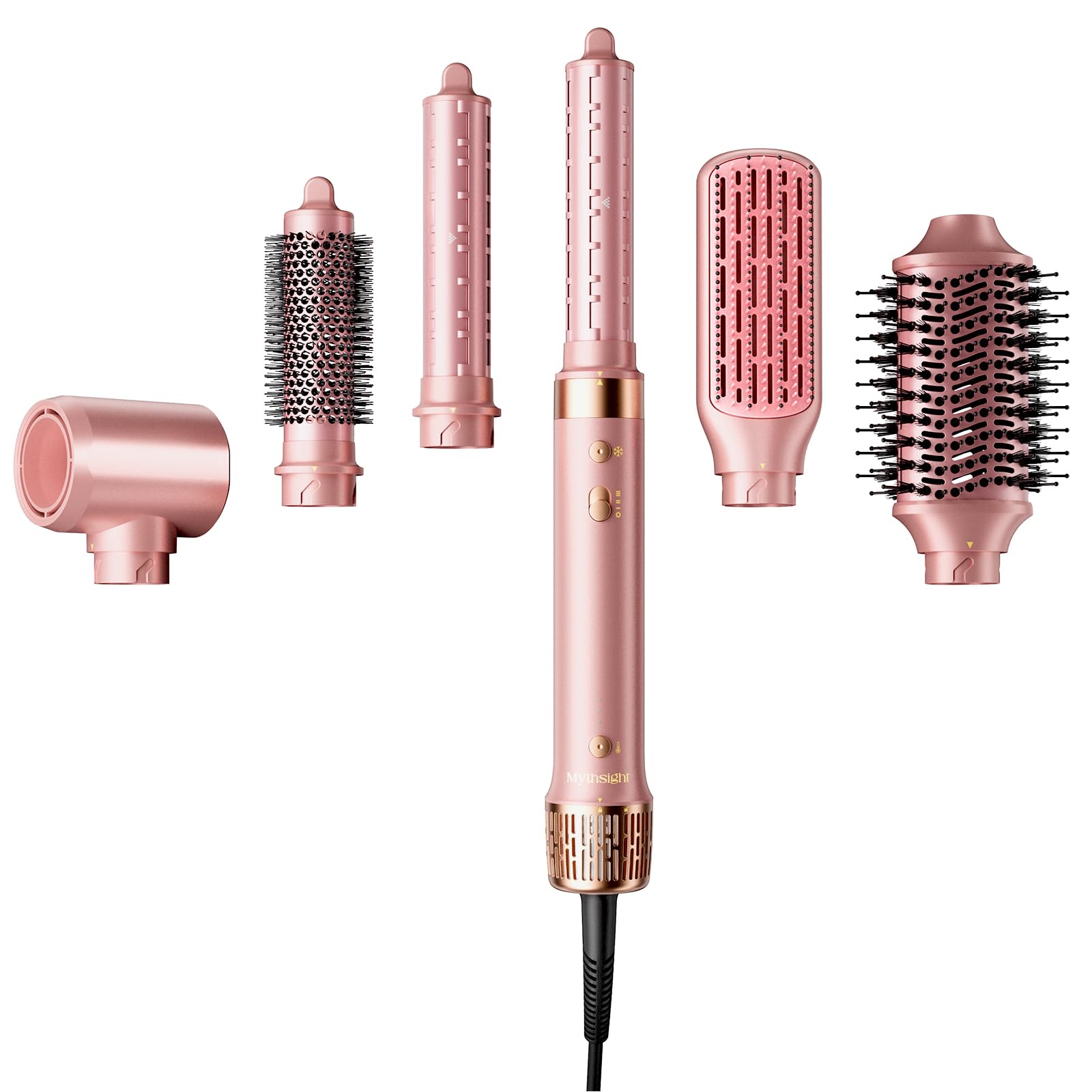 Mythsight StyleVibe™ 6-in-1 Air Styler, Hair Dryer & Blow Dryer Brush with Auto Wrap Curl L/R, Fast Drying, Smooth Blowouts, Root-Lift Volume, No Heat Damage Frizz-Free Thermal Brush with Travel Bag