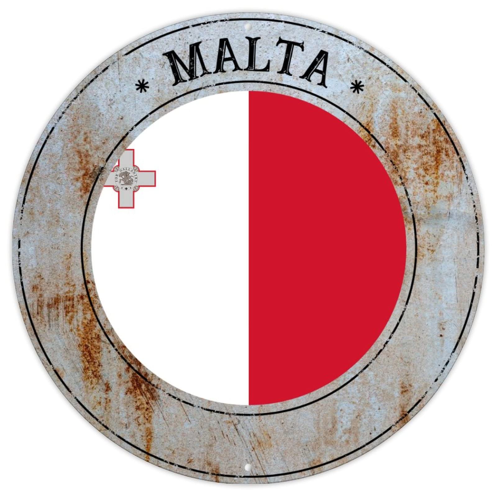 Cowkisssign Malta Country National Flag Metal Signs Retro Aluminum Metal Signs Country Souvenir Gift Quality Metal Sign Round Flag Sign For Travel Lover 9X9in Housewarming Gift
