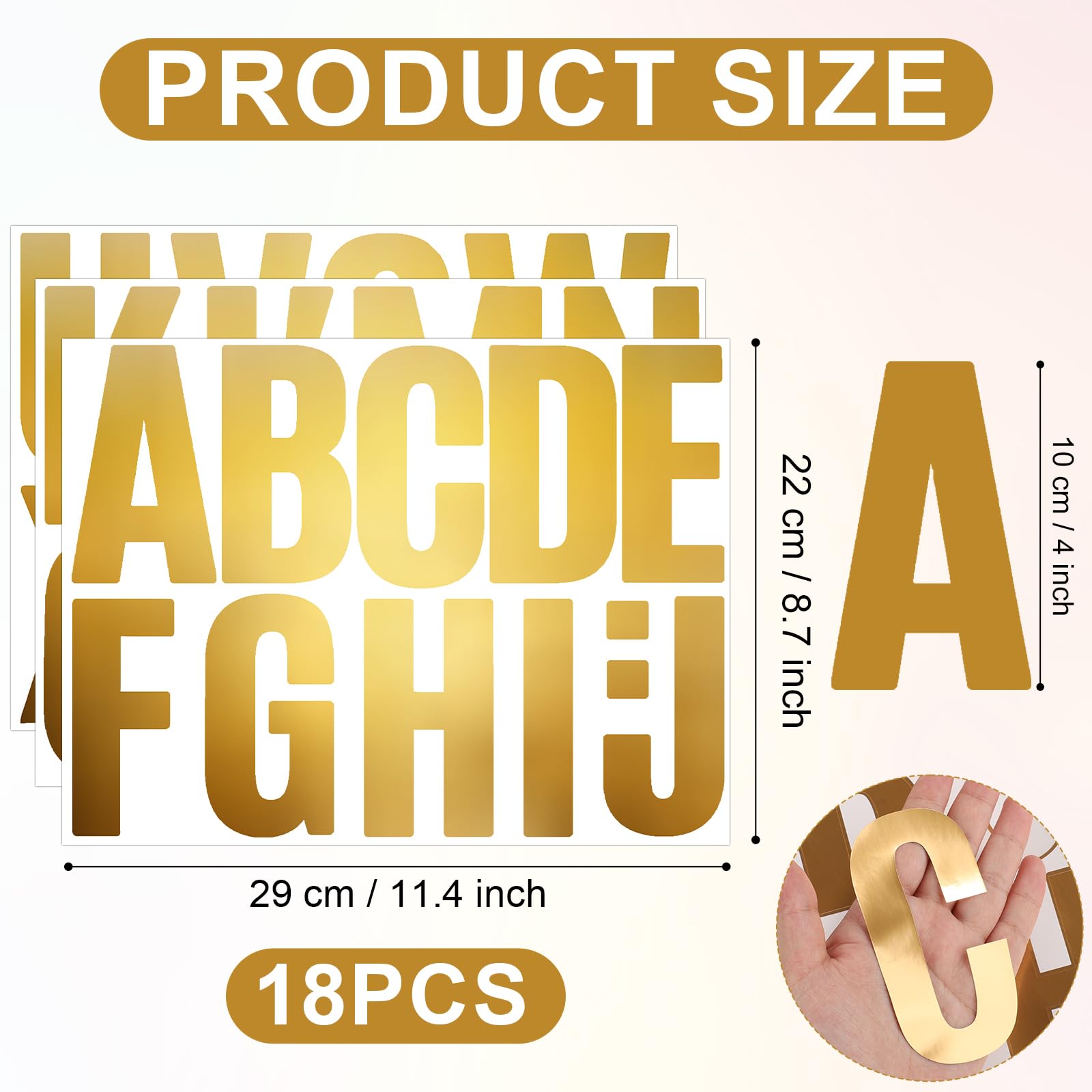 18 Fogli Adesivi con Lettere Maiuscole, Adesivo con Alfabeto Impermeabile da 10,16cm Adesivi con Lettere Autoadesive Adesivi con Alfabeto in Vinile per Esterni Decorazioni (Oro)