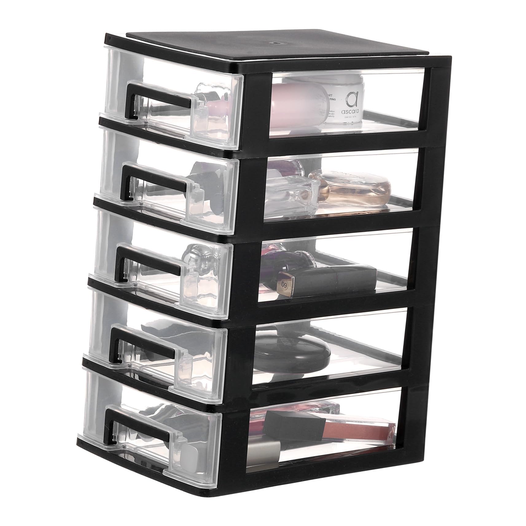 Hohopeti Organizer da Scrivania Cassettiera Porta Trucchi Rigida in Plastica Trasparente 5 Cassetti Portaoggetti per Cosmetici e Articoli Vari per Ufficio, Scuola e Casa