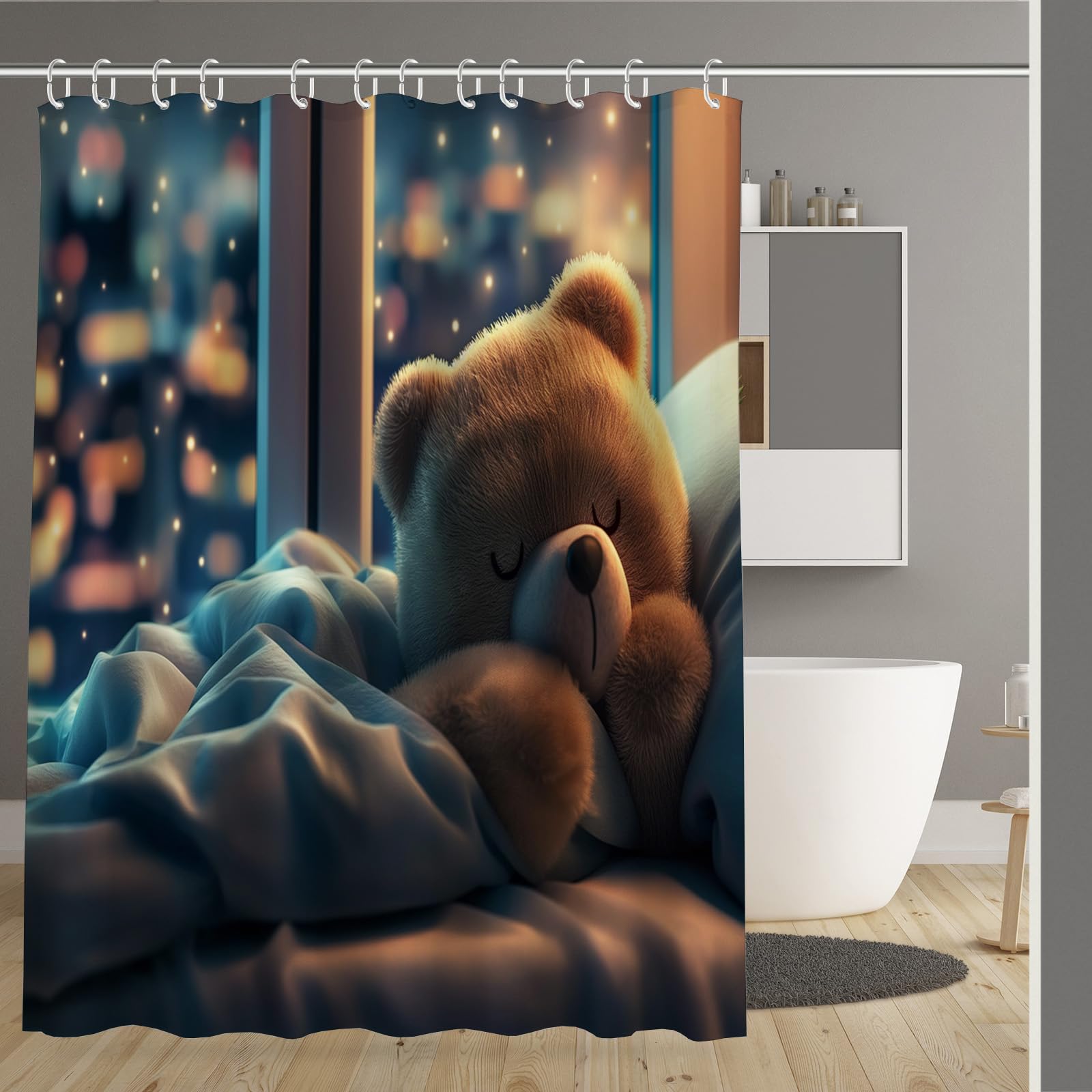 Rideau de douche ours endormi pour une salle de bain enfant cocooning et propre