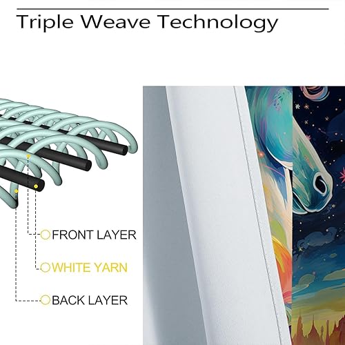 Miniatura 5 de Cortinas opacas de unicornio para niñas y niños, decoración del hogar, lindo arco iris de fantasía de ensueño con ojales, cortinas con aislamiento