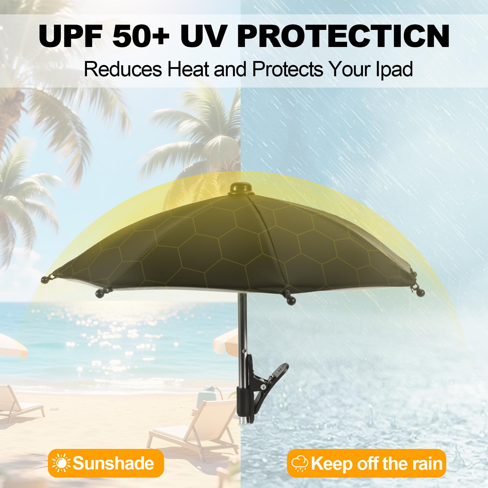 Regenschirm-Sonnenschutz, kompatibel mit iPad, für Arbeiten im Freien, Regenschirm kompatibel mit iPad, entspiegelt, schwarz, tragbarer Clip, 1 Stück