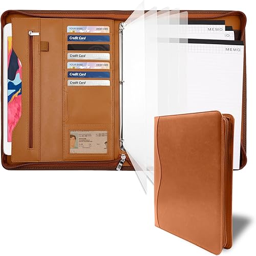 Padfolio - Carpeta organizadora con cremallera, para mujeres y hombres, con funda para documentos, portapapeles tamaño carta A4, tarjeteros de