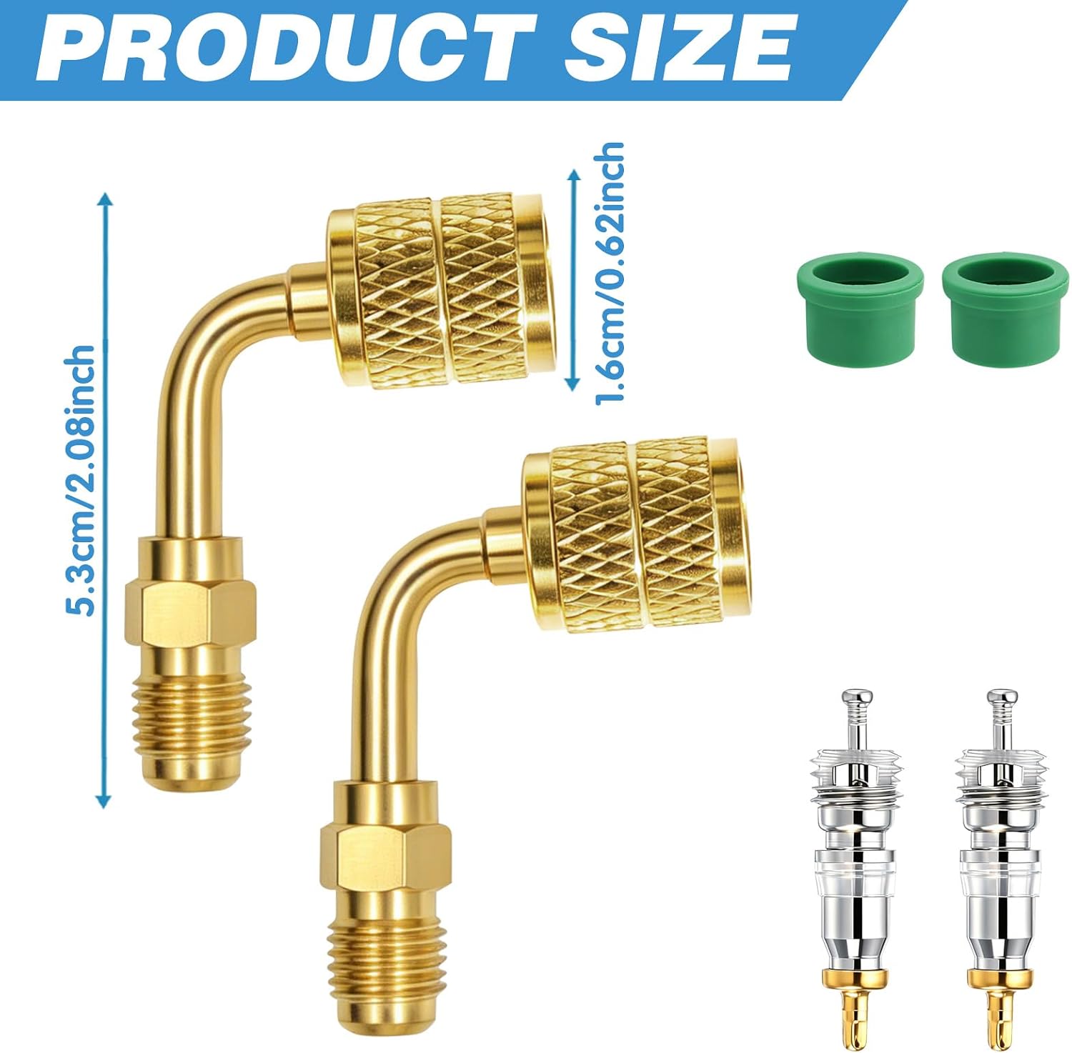 6Pcs R32 R454B Refrigerant Brass Adapter, Including Air Conditioning Door Core & Gasket, 1/4" Female to 1/4" Male Reverse Thread Fitting Connector Compatible with R-454B/R-32 Tanks Split Systems