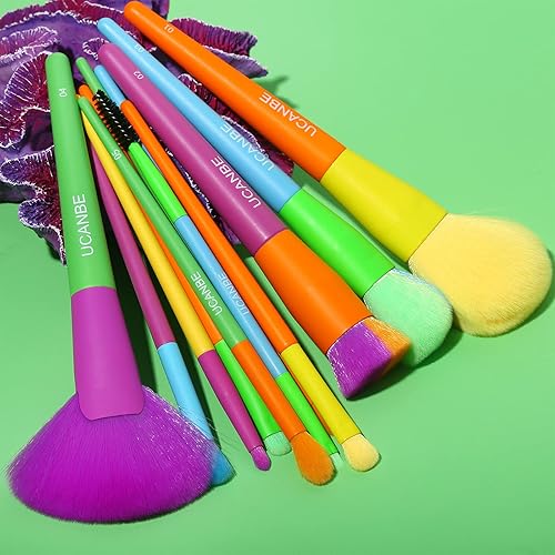Miniatura 5 de UCANBE Juego de brochas de maquillaje, 12 piezas de arcoíris sintético de alta calidad para base de polvo, mezcla de crema, cara, ojos, corrector de