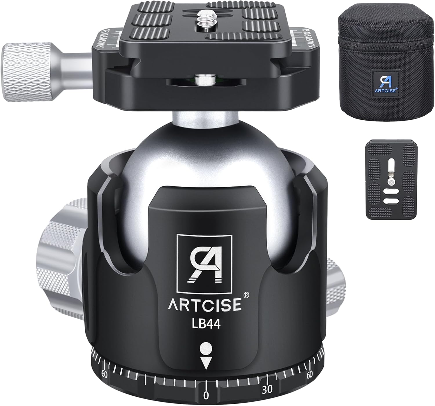 Low Profile Ball Head Tripod Head ARTCISE LB44 All Metal CNC Ball Head Camera Mount with Two Arca Quick Release Plates for Tripod, Monopod, DSLR, Max Load 55lbs/25kg LB44-44mm