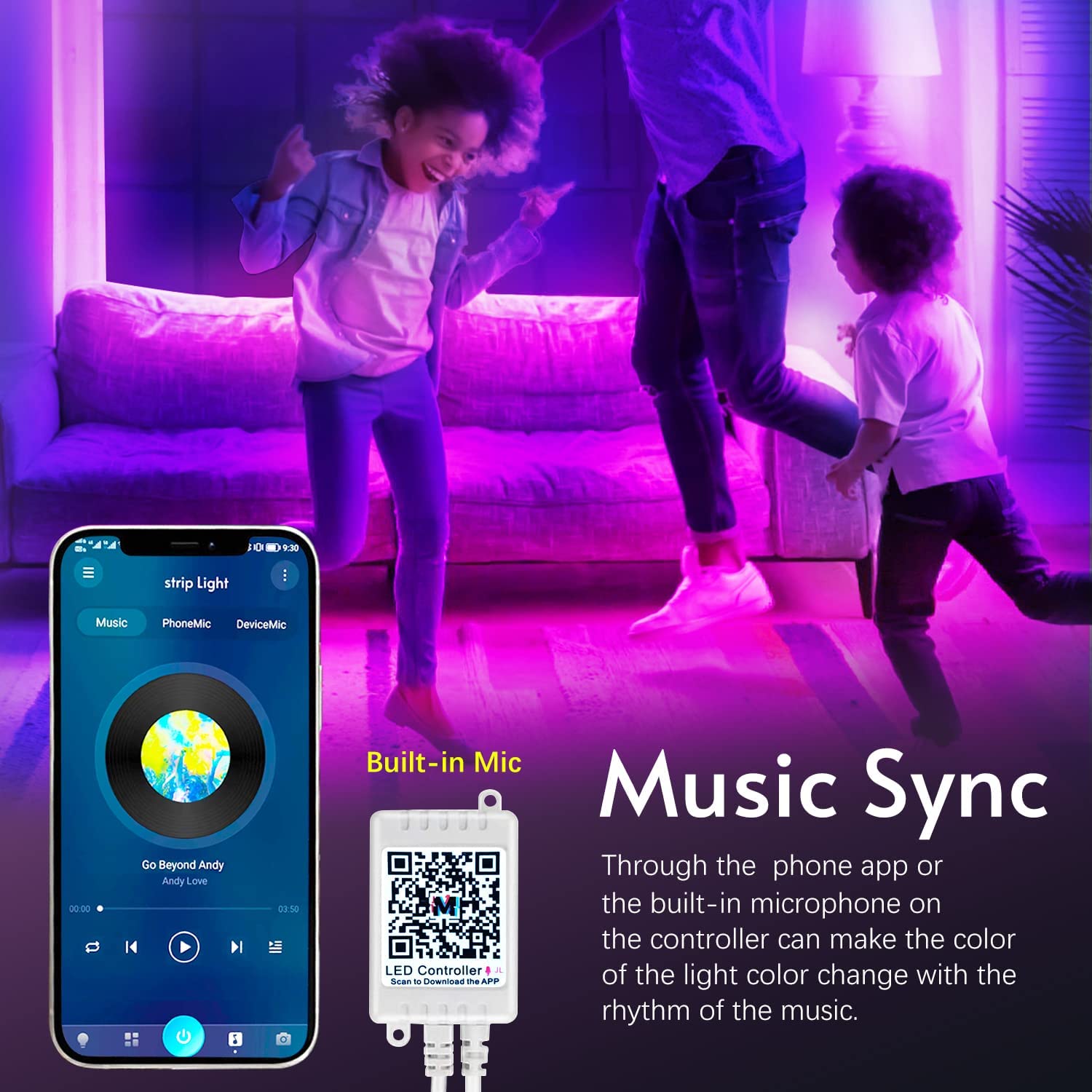 TJOY 100ft Led Lights for Bedroom, Music Sync RGB LED Strip Lights