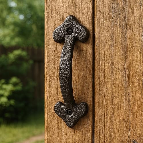Vista 10 de Manija rústica de 8 pulgadas para puerta de granero, tirador de acero negro para puertas correderas, puertas, garajes, cobertizos, vallas, armarios