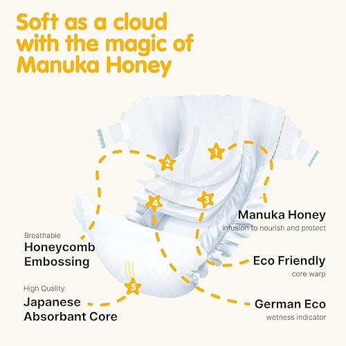 Miniatura 4 de Baby Diapers, Manuka Honey Infused, Ultra Soft, Plant-Based Materials, Quick-Dry Comfort, Leak Guard Protection, Size 3  26 Diapers