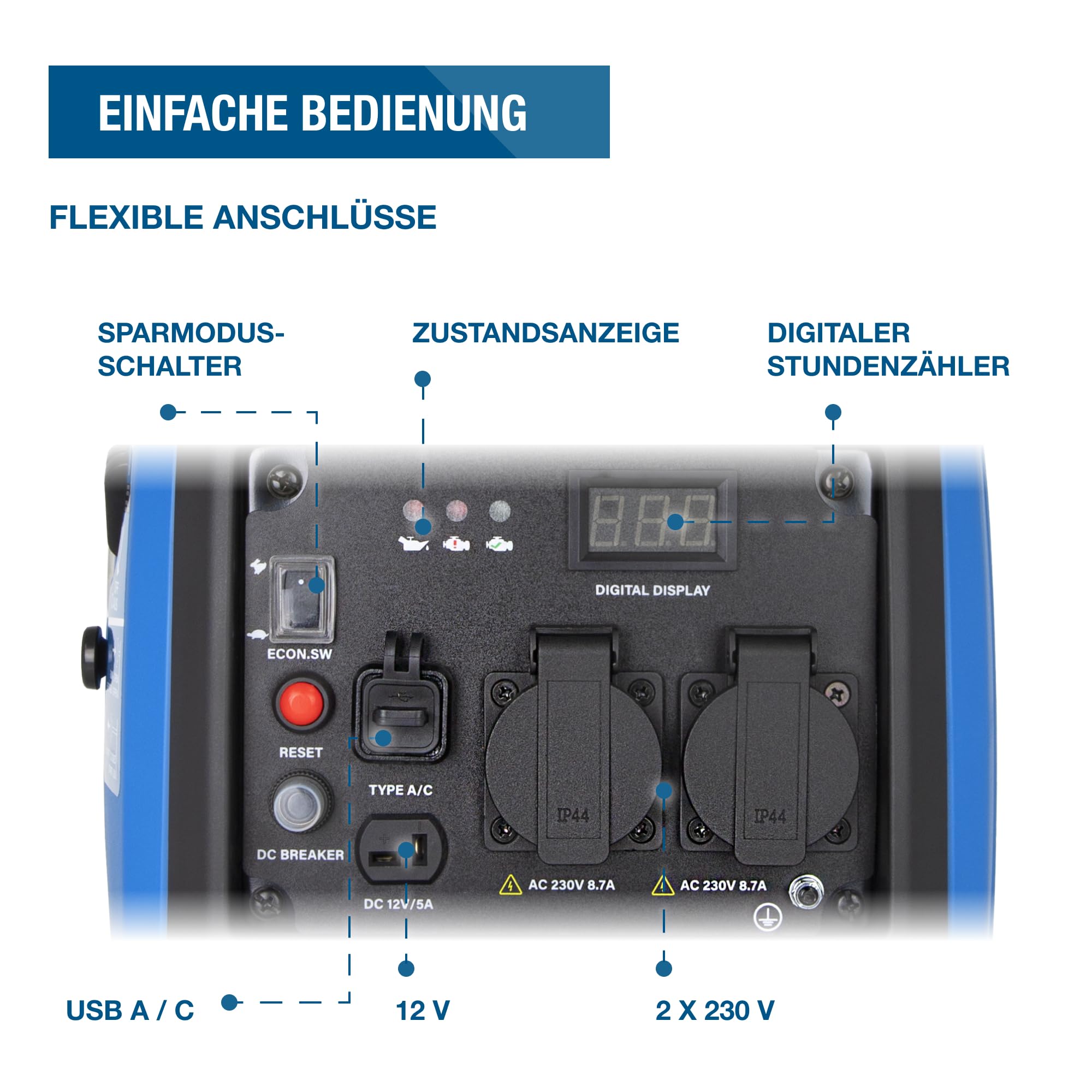 HYUNDAI Inverter Stromgenerator HY2300Si D | Stromerzeuger mit 2.2 kW max. Leistung, Benzin Notstromaggregat, leise, leicht und sparsam
