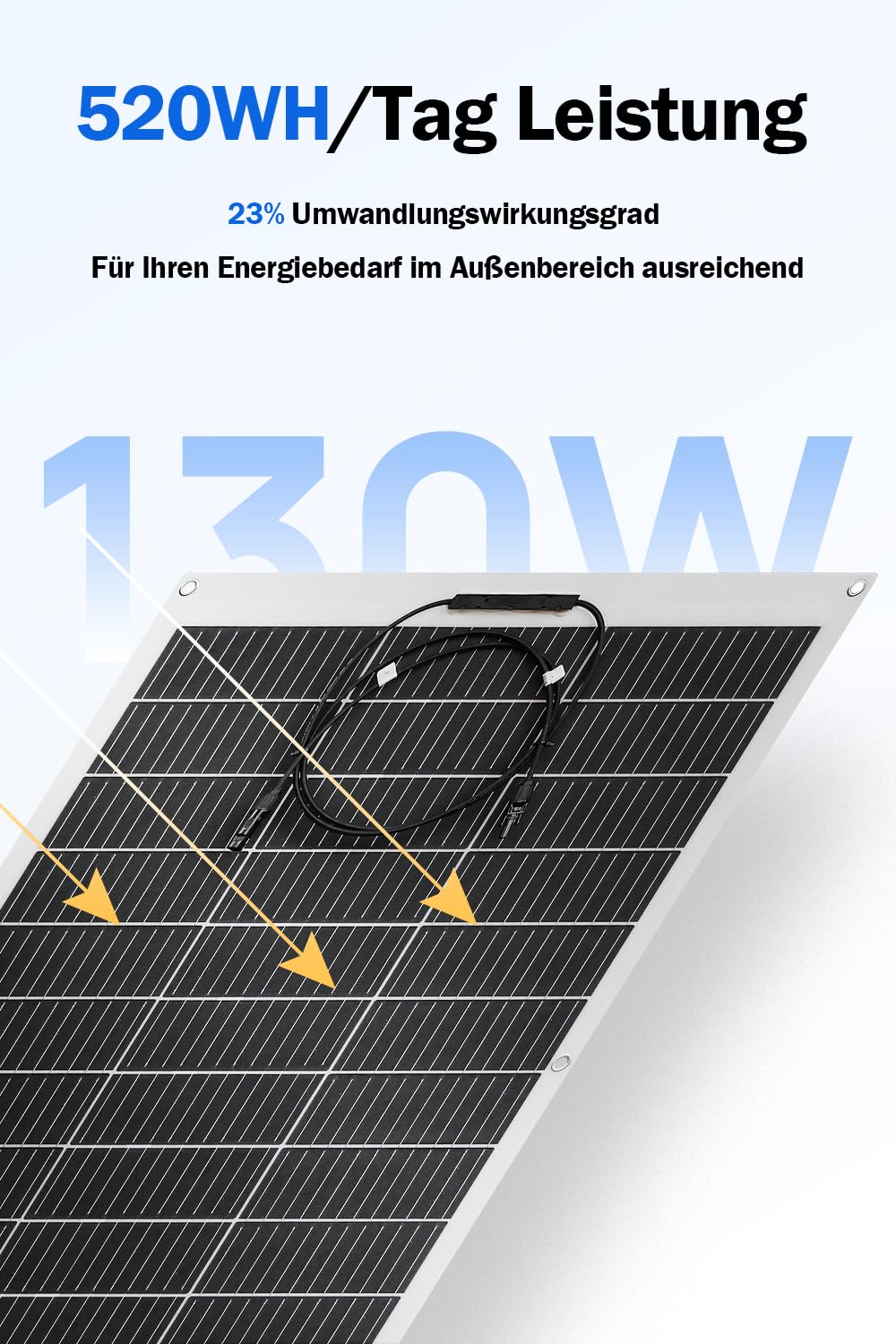ECO-WORTHY 130W 12V Flexibles Monokristallines Solarpanel Solarmodul mit Ladekabel für Wohnmobil Auto Boot
