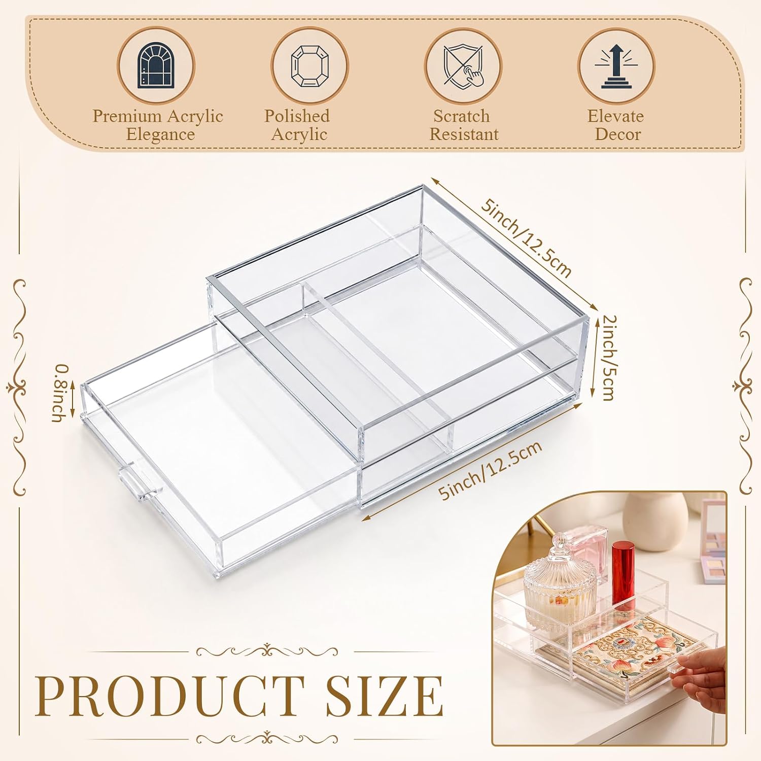 Novabright Acrylic Tray 5x5 Clear Acrylic Tray with Insert for Needlepoint