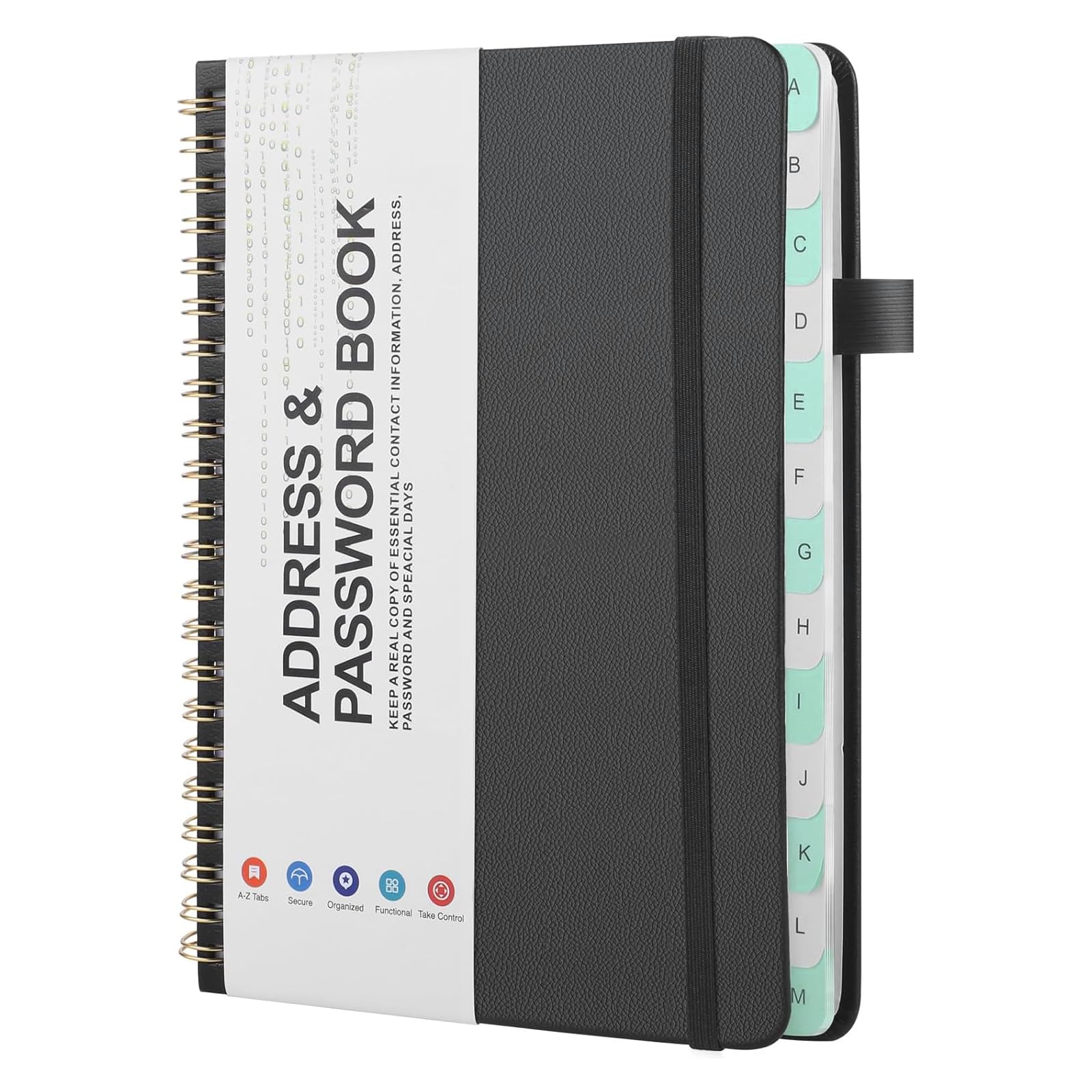 128 Pages 100gsm Paper 5.7X4.7", Portable Password & Address Book for Secure Passwords and Contacts, Efficient Management, Black Spiral Notebook with Alphabetical Tabs, Ideal for Office, Home,Travel