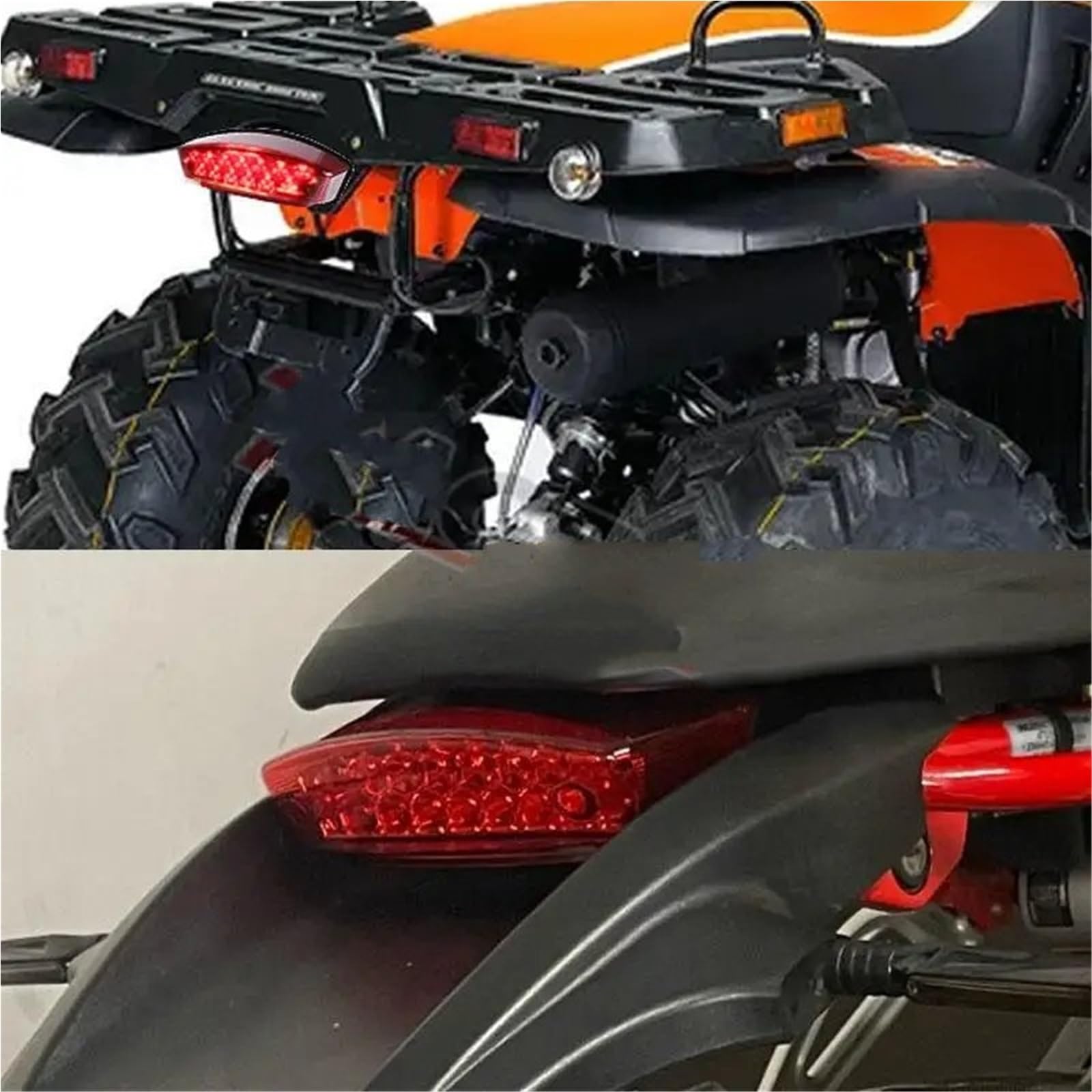 MESKEL Fari Anteriori Moto Universale per ATV UTV Racer Chopper Posteriore Moto fanale a LED Rosso + Bianco Luce Targa Corsa Lampada Freno | Rosso